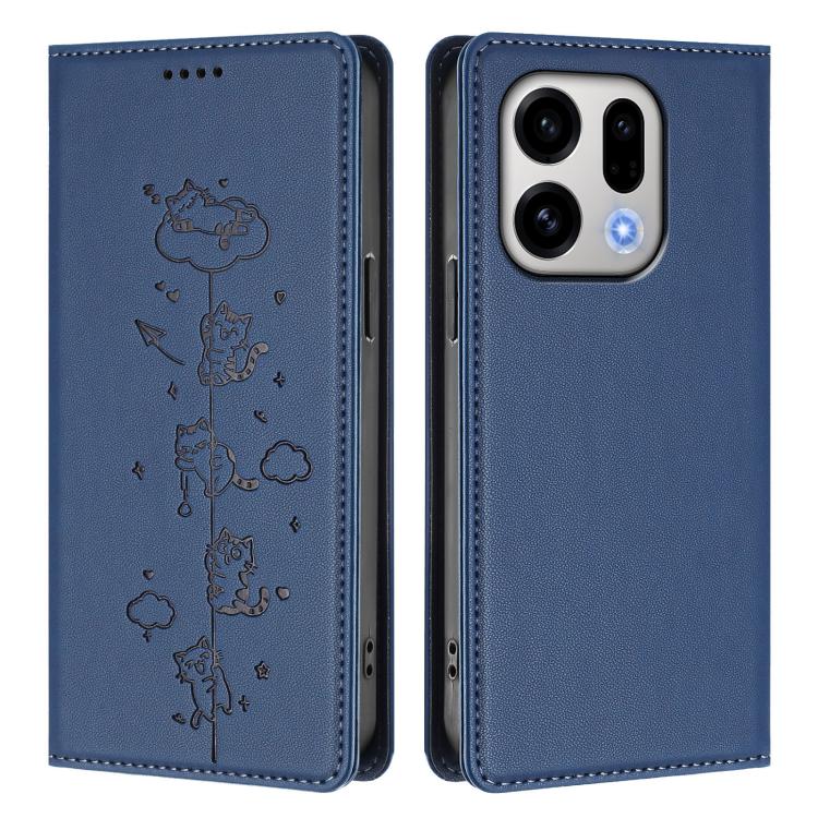 For OPPO Find X9 Cute Cats Embossed Magnetic RFID Vegan Leather Phone Case