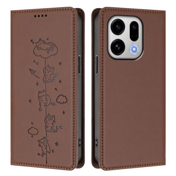 For OPPO Find X9 Cute Cats Embossed Magnetic RFID Vegan Leather Phone Case