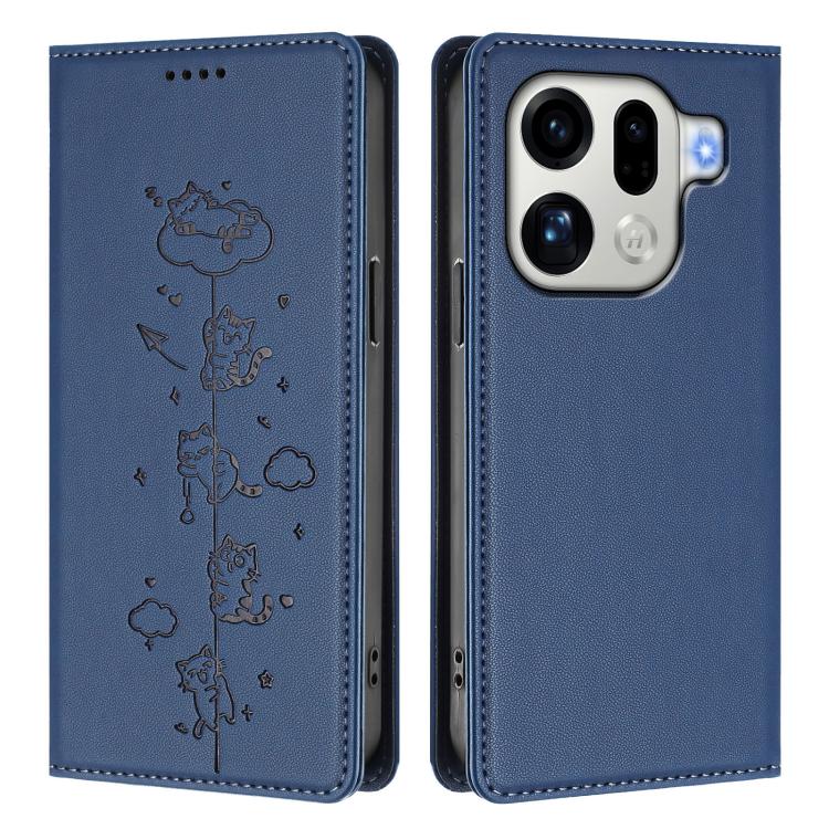 For OPPO Find X9 Pro Cute Cats Embossed Magnetic RFID Vegan Leather Phone Case