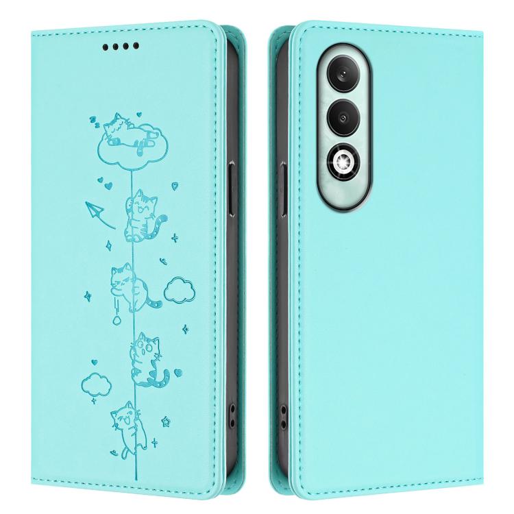 For OPPO K12x 5G Global Cute Cats Embossed Magnetic RFID Vegan Leather Phone Case
