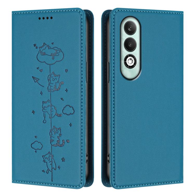 For OPPO K12x 5G Global Cute Cats Embossed Magnetic RFID Vegan Leather Phone Case