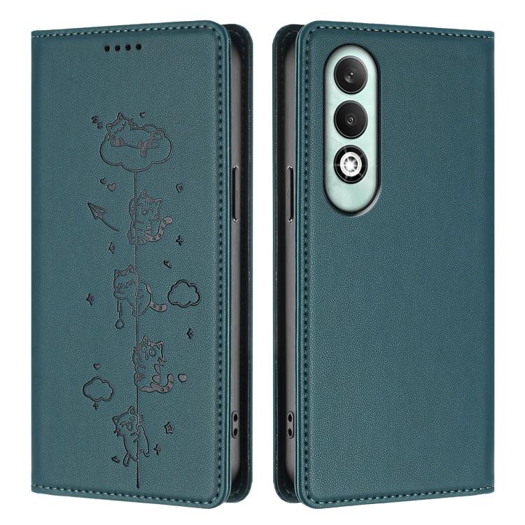 For OPPO K12x 5G Global Cute Cats Embossed Magnetic RFID Vegan Leather Phone Case
