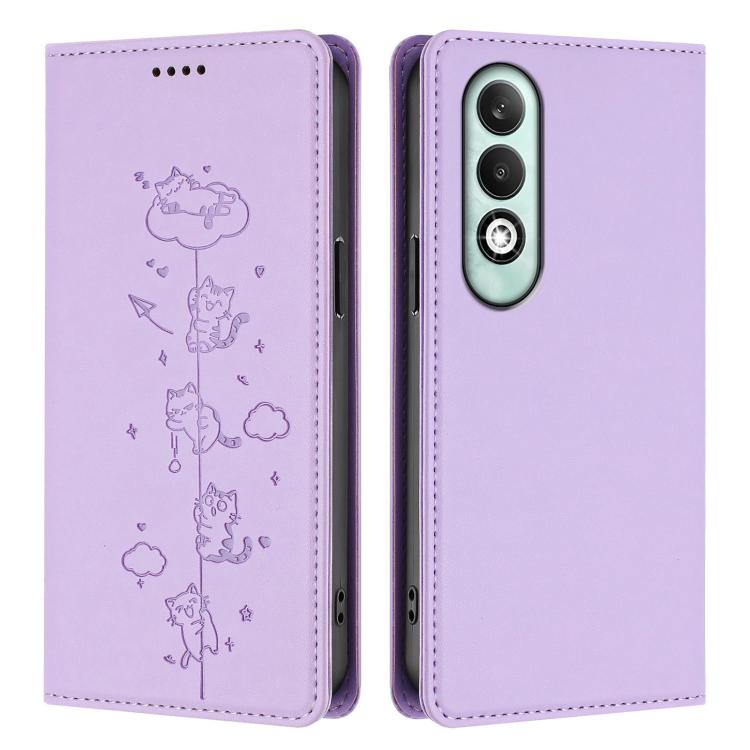 For OPPO K12x 5G Global Cute Cats Embossed Magnetic RFID Vegan Leather Phone Case