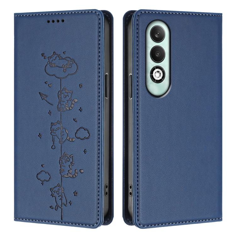 For OPPO K12x 5G Global Cute Cats Embossed Magnetic RFID Vegan Leather Phone Case