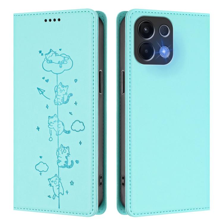 For OPPO K13 5G India Cute Cats Embossed Magnetic RFID Vegan Leather Phone Case