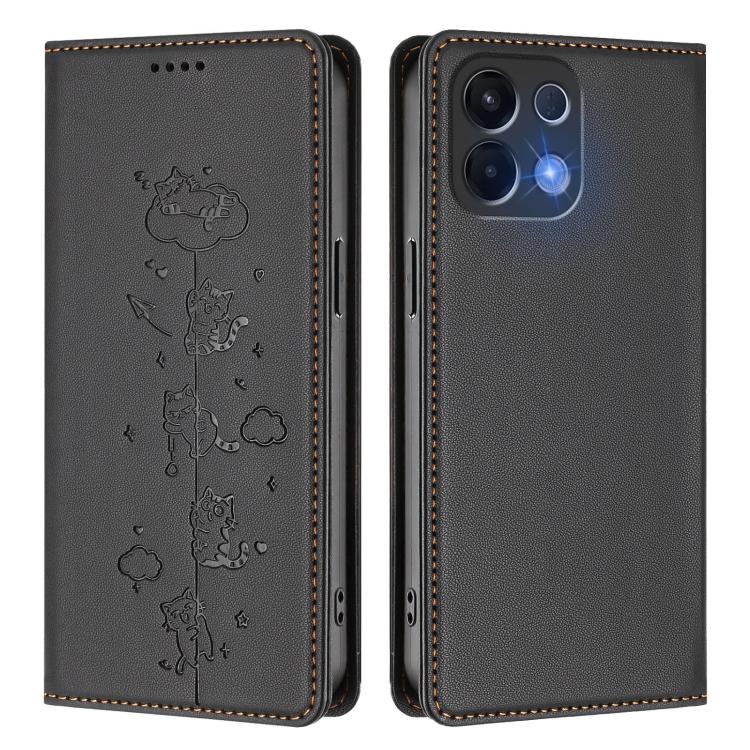 For OPPO K13 5G India Cute Cats Embossed Magnetic RFID Vegan Leather Phone Case