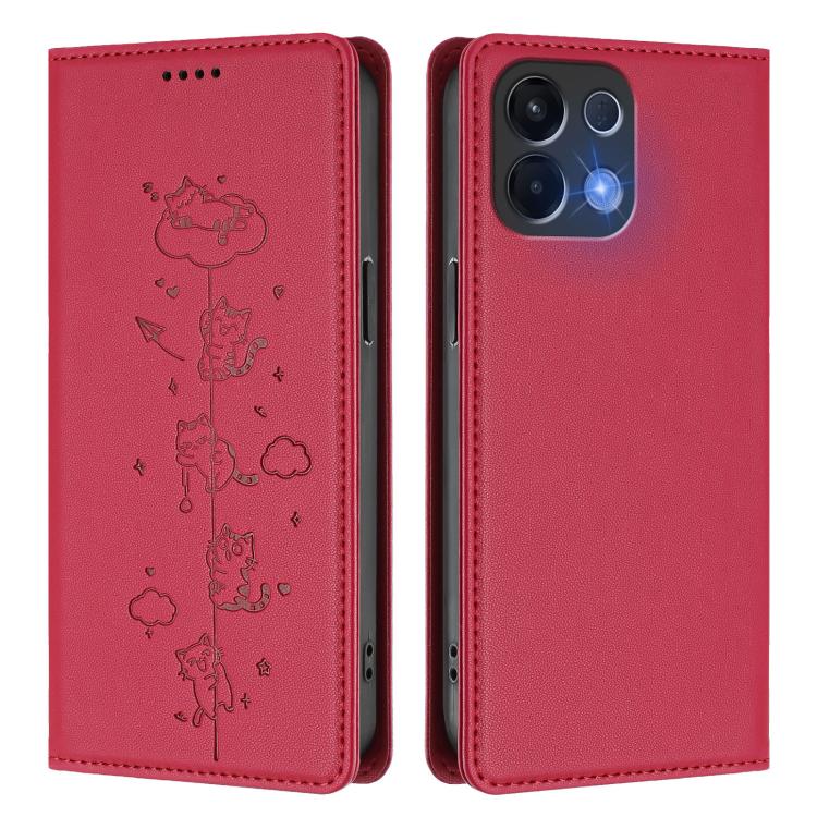 For OPPO K13 5G India Cute Cats Embossed Magnetic RFID Vegan Leather Phone Case