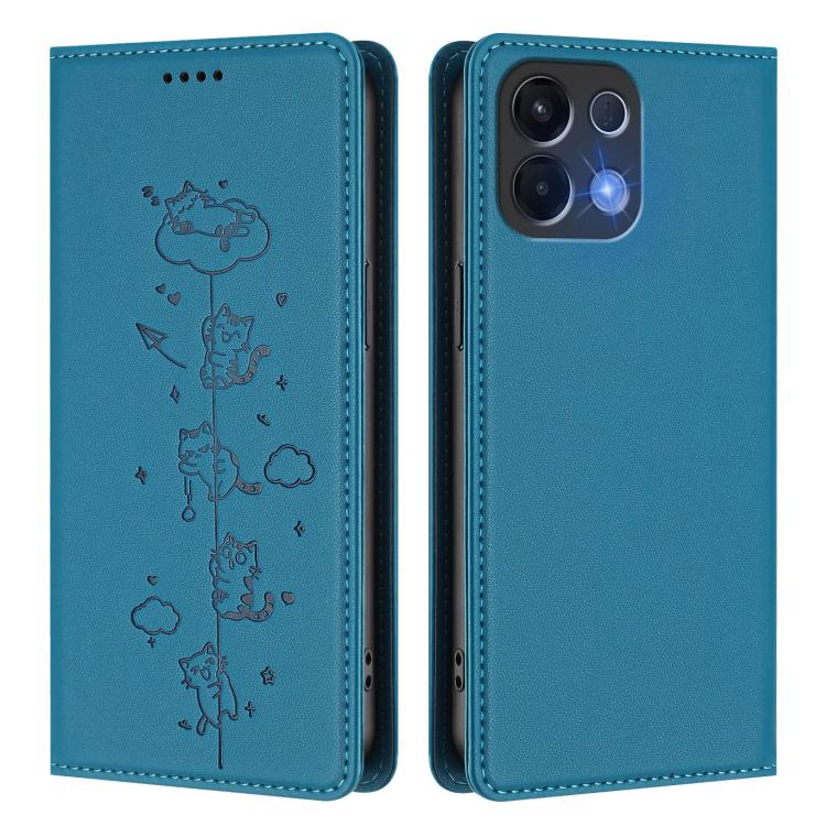 For OPPO K13 5G India Cute Cats Embossed Magnetic RFID Vegan Leather Phone Case