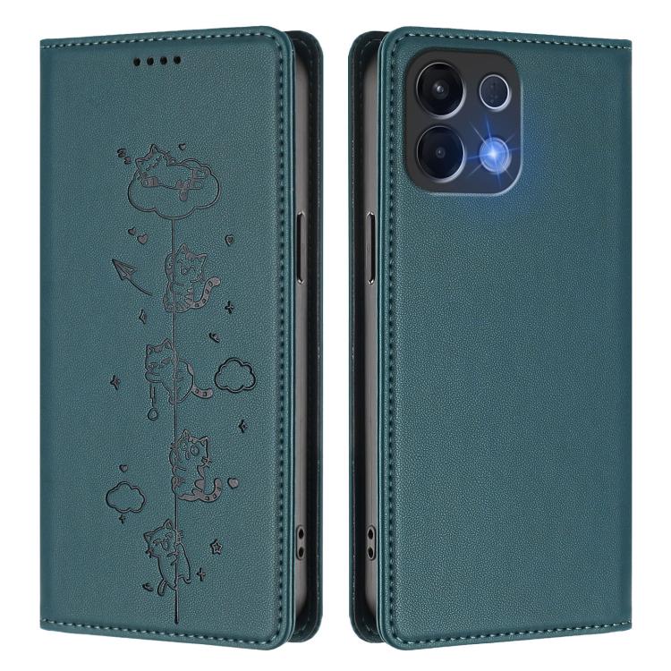 For OPPO K13 5G India Cute Cats Embossed Magnetic RFID Vegan Leather Phone Case