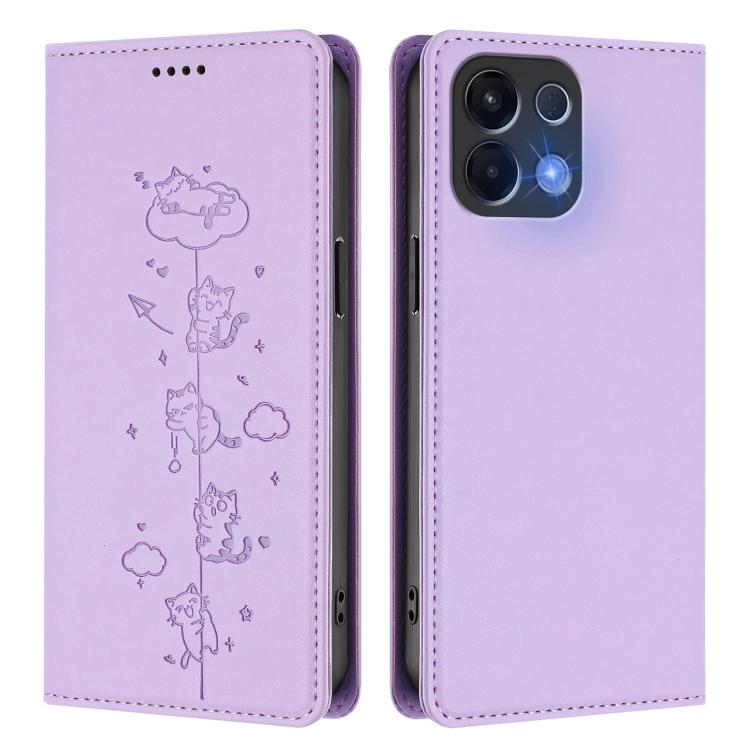 For OPPO K13 5G India Cute Cats Embossed Magnetic RFID Vegan Leather Phone Case