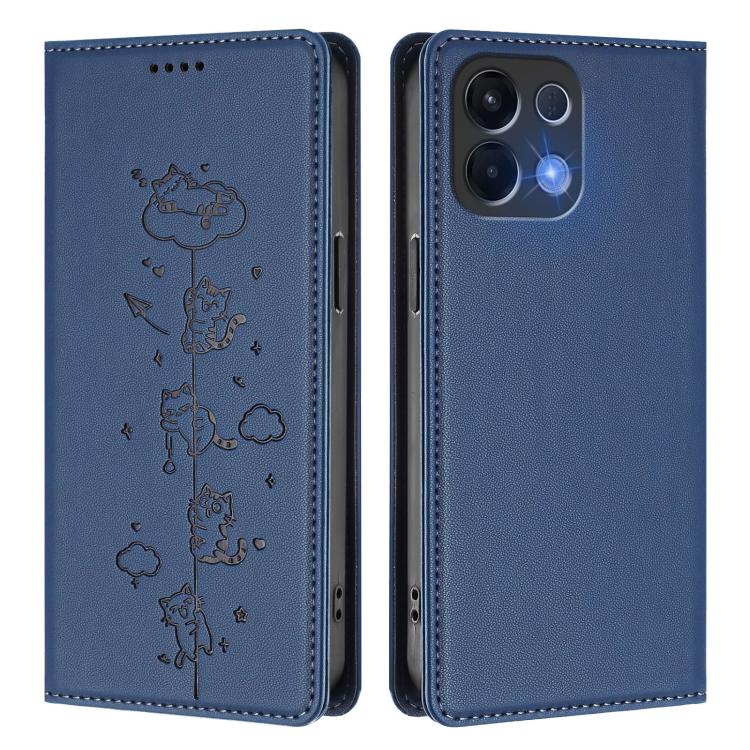 For OPPO K13 5G India Cute Cats Embossed Magnetic RFID Vegan Leather Phone Case