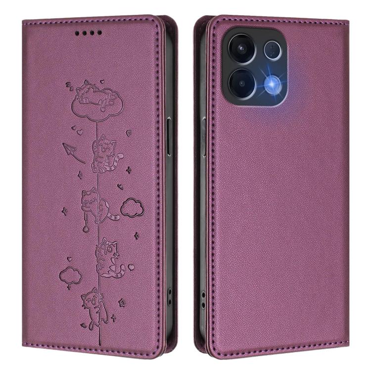 For OPPO K13 5G India Cute Cats Embossed Magnetic RFID Vegan Leather Phone Case