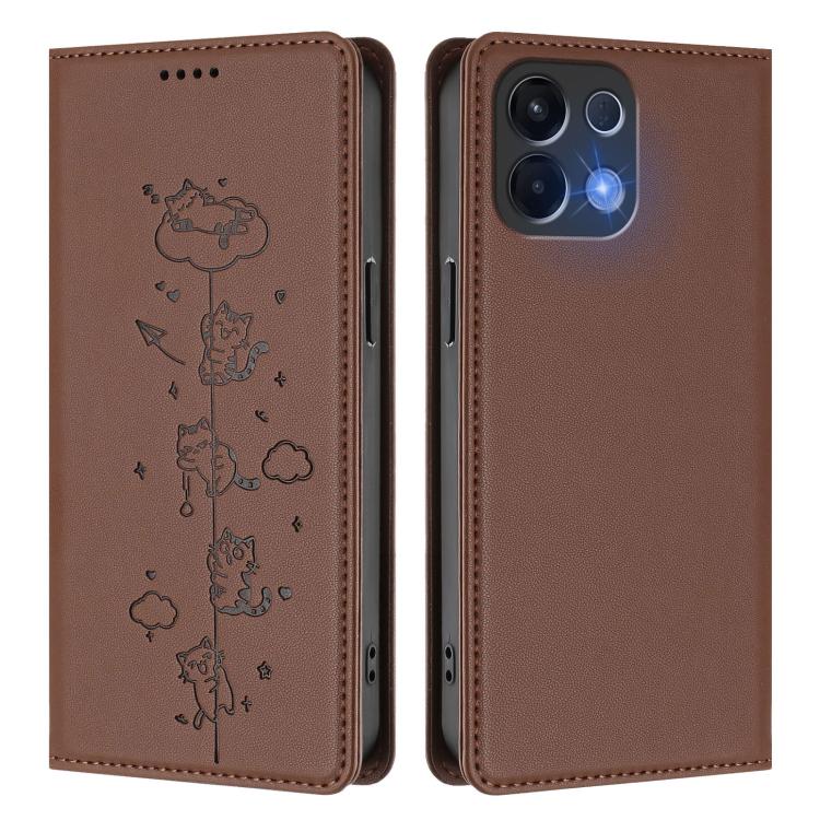 For OPPO K13 5G India Cute Cats Embossed Magnetic RFID Vegan Leather Phone Case