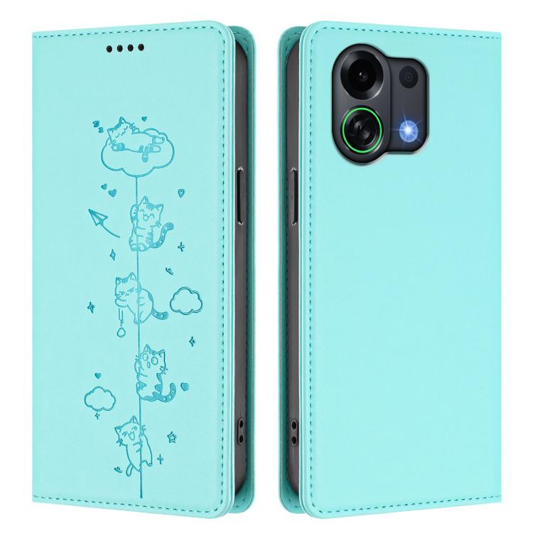 For OPPO K13 Turbo Cute Cats Embossed Magnetic RFID Vegan Leather Phone Case