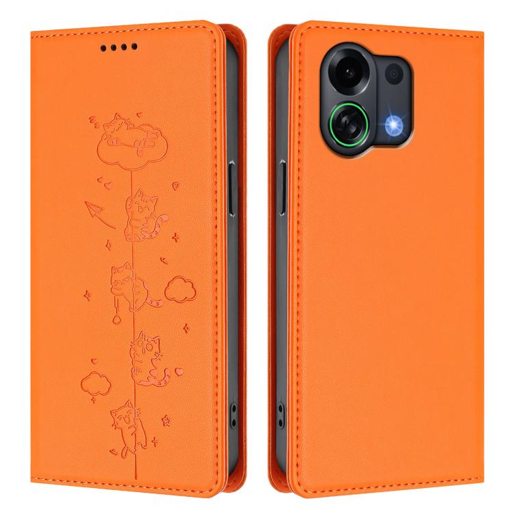 For OPPO K13 Turbo Cute Cats Embossed Magnetic RFID Vegan Leather Phone Case