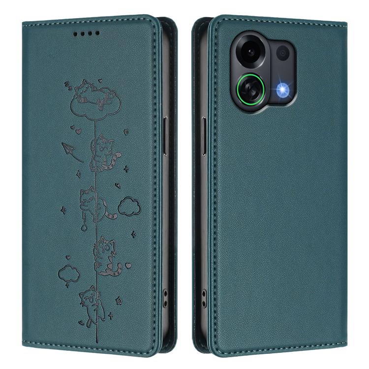 For OPPO K13 Turbo Cute Cats Embossed Magnetic RFID Vegan Leather Phone Case