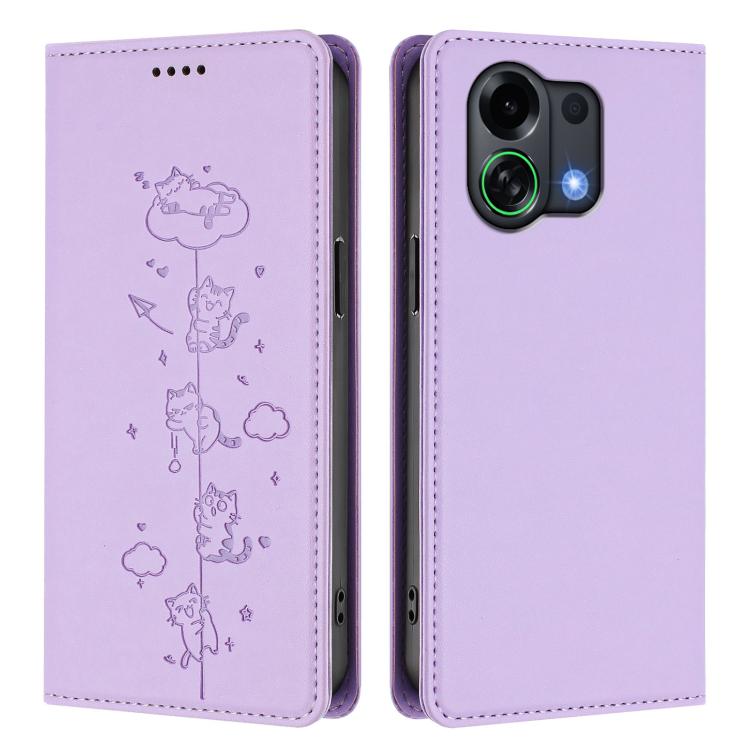 For OPPO K13 Turbo Cute Cats Embossed Magnetic RFID Vegan Leather Phone Case