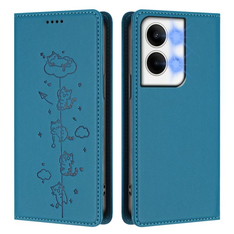 For OPPO Reno9 / Reno9 Pro Cute Cats Embossed Magnetic RFID Vegan Leather Phone Case
