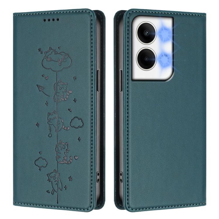 For OPPO Reno9 / Reno9 Pro Cute Cats Embossed Magnetic RFID Vegan Leather Phone Case