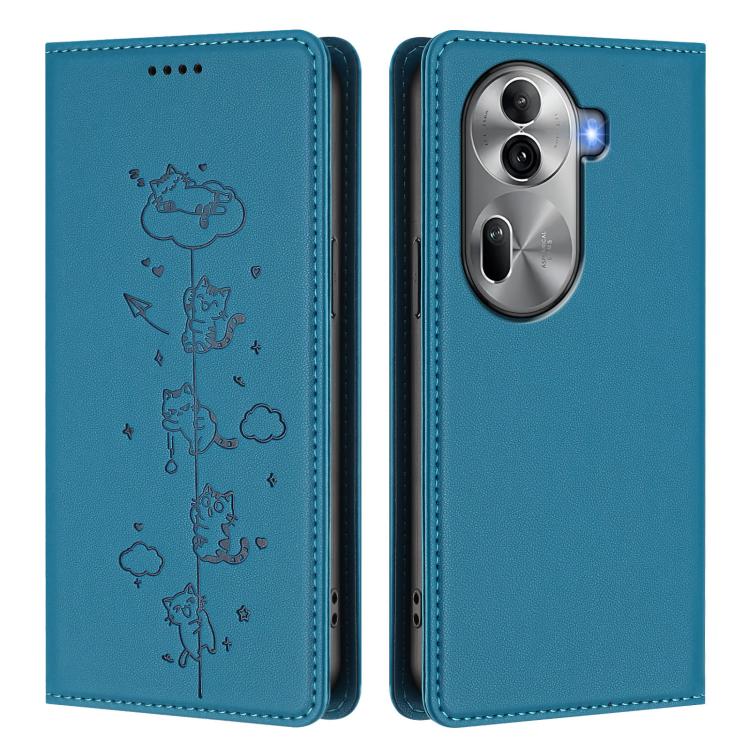 For OPPO Reno11 Pro 5G Global Cute Cats Embossed Magnetic RFID Vegan Leather Phone Case