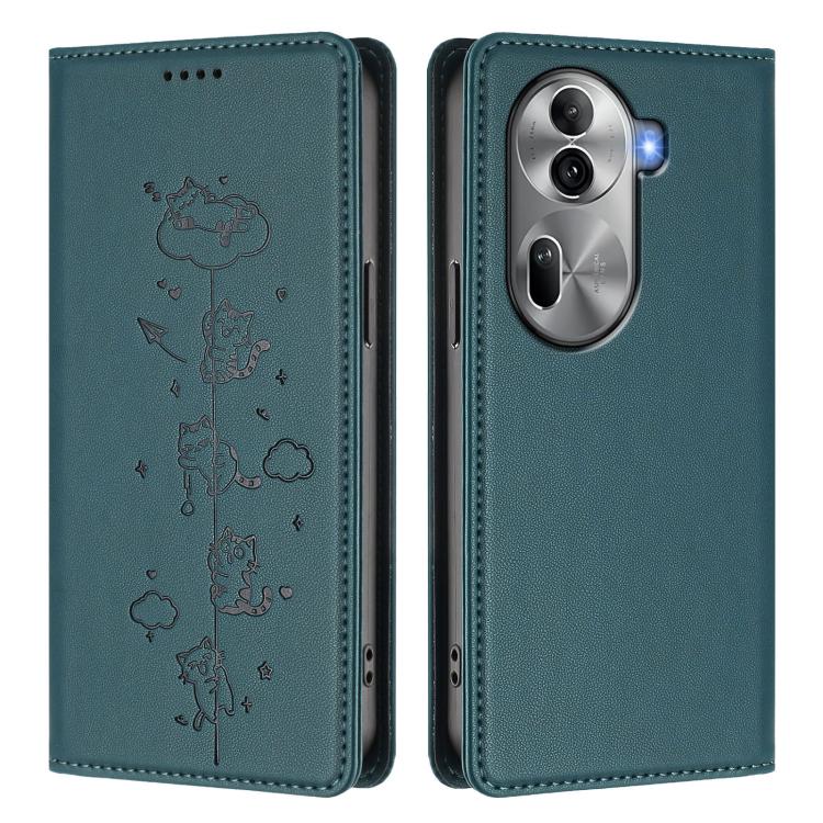 For OPPO Reno11 Pro 5G Global Cute Cats Embossed Magnetic RFID Vegan Leather Phone Case