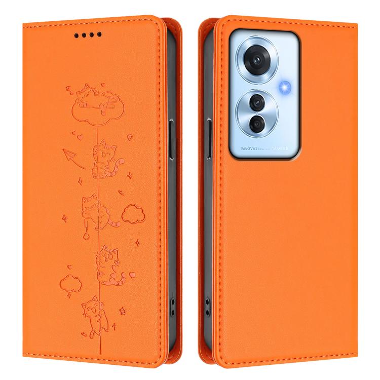 For OPPO Reno11 F / F25 Pro India Cute Cats Embossed Magnetic RFID Vegan Leather Phone Case