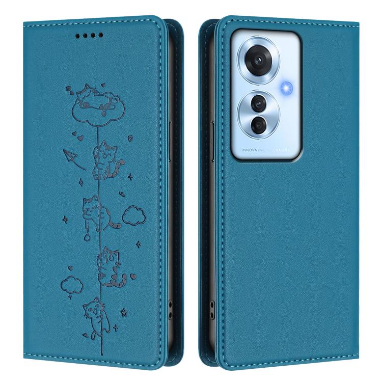 For OPPO Reno11 F / F25 Pro India Cute Cats Embossed Magnetic RFID Vegan Leather Phone Case