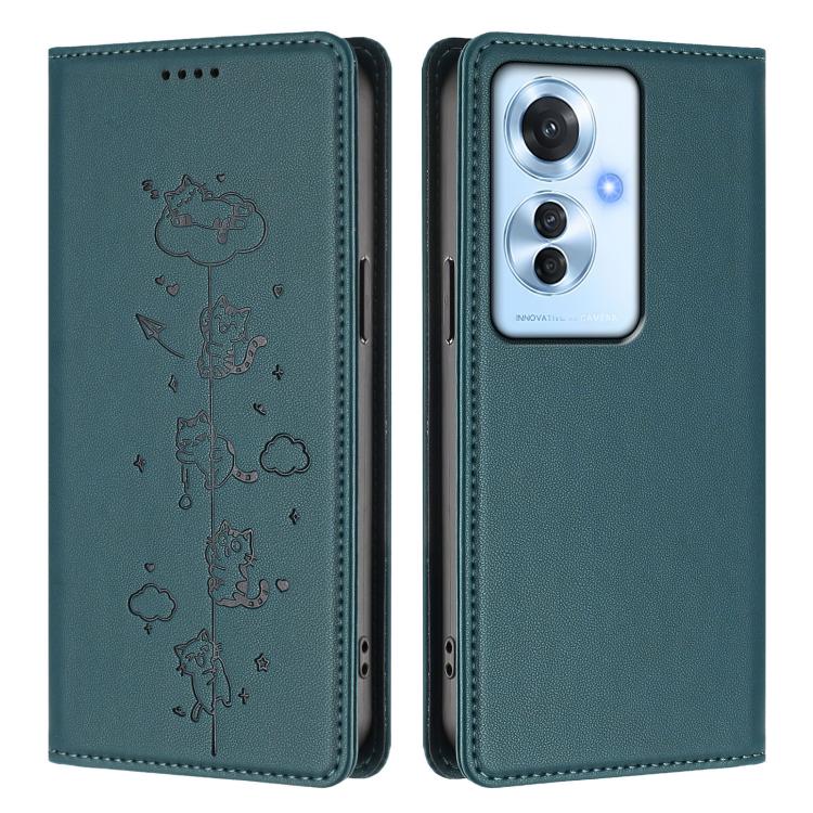 For OPPO Reno11 F / F25 Pro India Cute Cats Embossed Magnetic RFID Vegan Leather Phone Case
