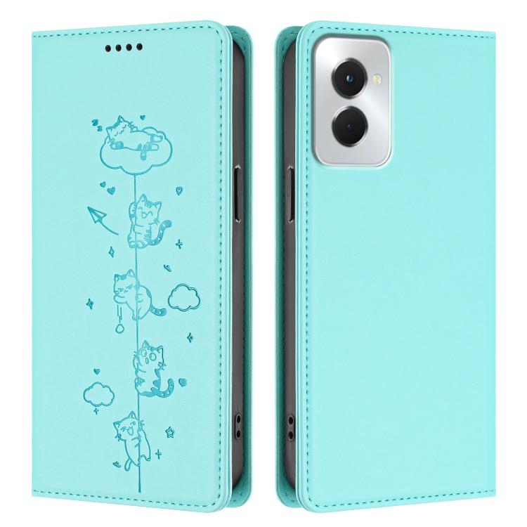 For OPPO Reno12 F 5G / 4G Cute Cats Embossed Magnetic RFID Vegan Leather Phone Case