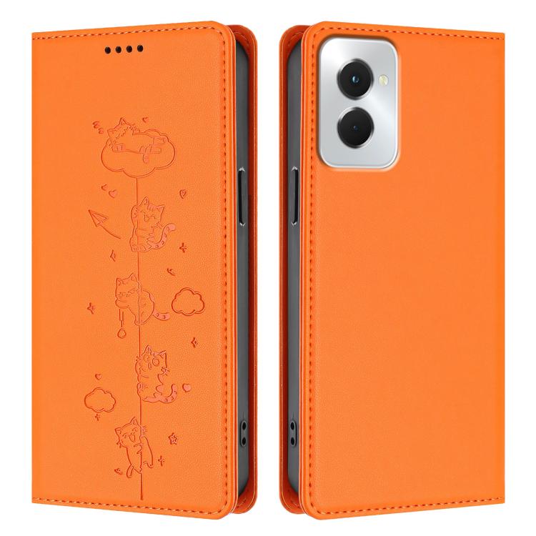 For OPPO Reno12 F 5G / 4G Cute Cats Embossed Magnetic RFID Vegan Leather Phone Case