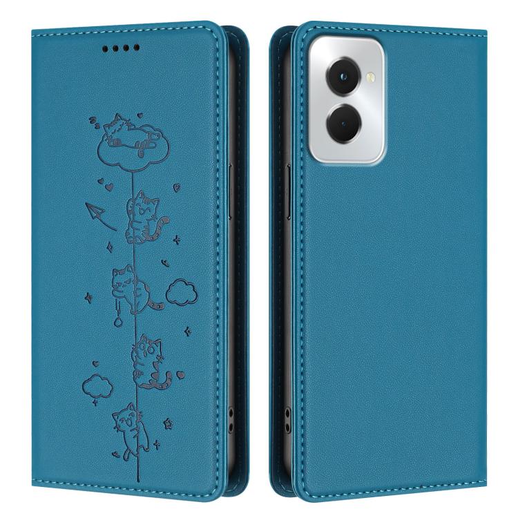 For OPPO Reno12 F 5G / 4G Cute Cats Embossed Magnetic RFID Vegan Leather Phone Case