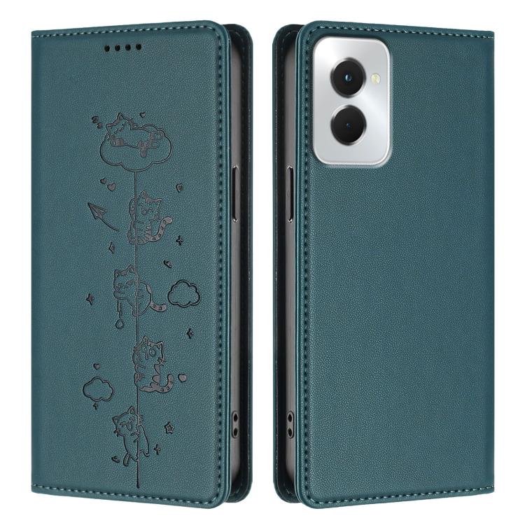 For OPPO Reno12 F 5G / 4G Cute Cats Embossed Magnetic RFID Vegan Leather Phone Case