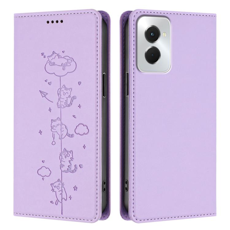 For OPPO Reno12 F 5G / 4G Cute Cats Embossed Magnetic RFID Vegan Leather Phone Case