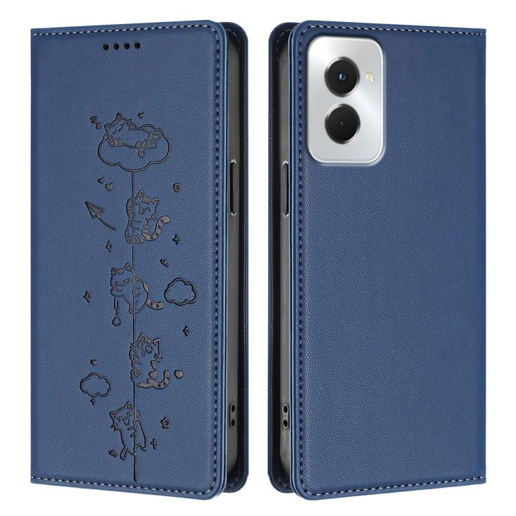 For OPPO Reno12 F 5G / 4G Cute Cats Embossed Magnetic RFID Vegan Leather Phone Case