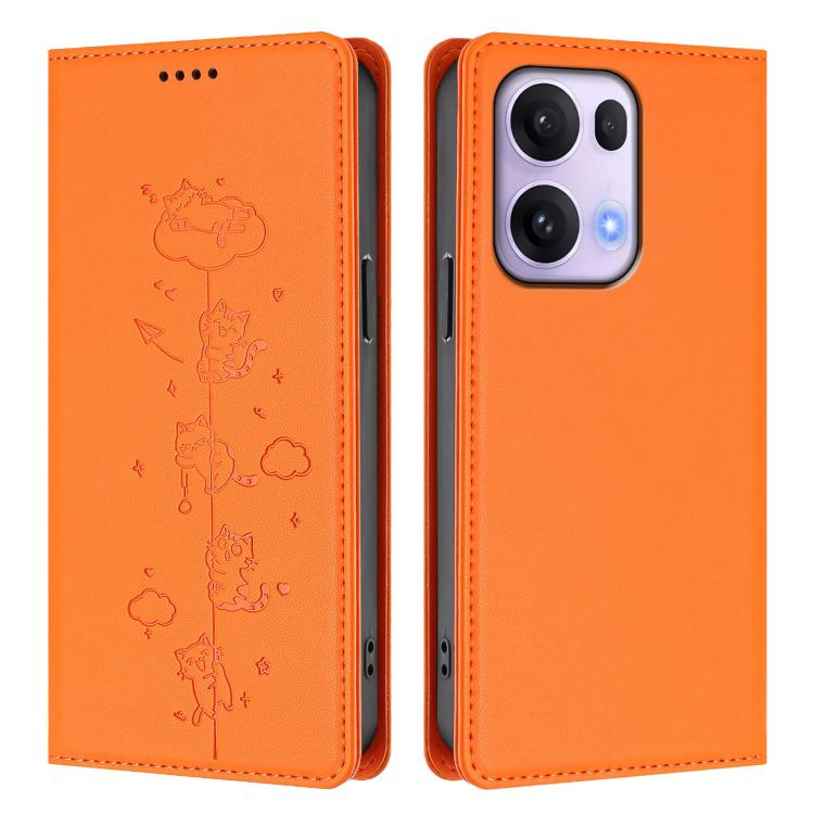 For OPPO Reno13 Pro 5G Global Cute Cats Embossed Magnetic RFID Vegan Leather Phone Case
