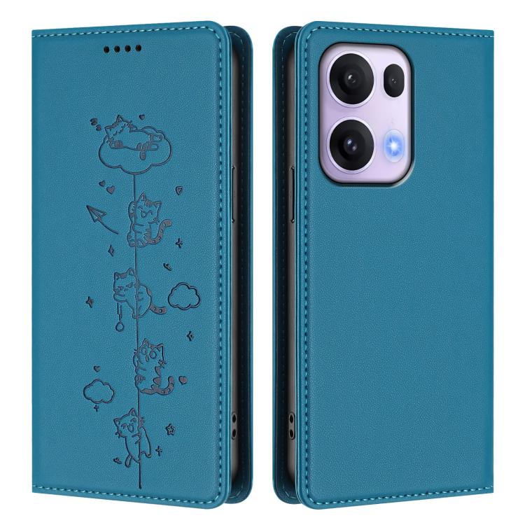 For OPPO Reno13 Pro 5G Global Cute Cats Embossed Magnetic RFID Vegan Leather Phone Case