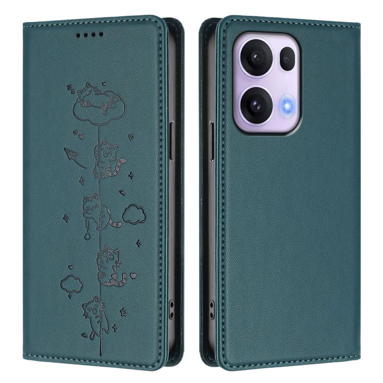 For OPPO Reno13 Pro 5G Global Cute Cats Embossed Magnetic RFID Vegan Leather Phone Case