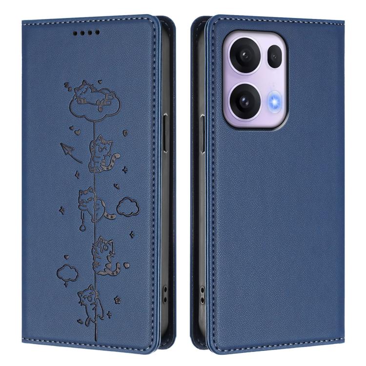 For OPPO Reno13 Pro 5G Global Cute Cats Embossed Magnetic RFID Vegan Leather Phone Case