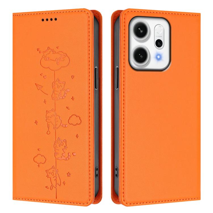 For OPPO Reno14 Pro 5G Global Cute Cats Embossed Magnetic RFID Vegan Leather Phone Case