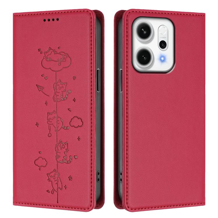 For OPPO Reno14 Pro 5G Global Cute Cats Embossed Magnetic RFID Vegan Leather Phone Case