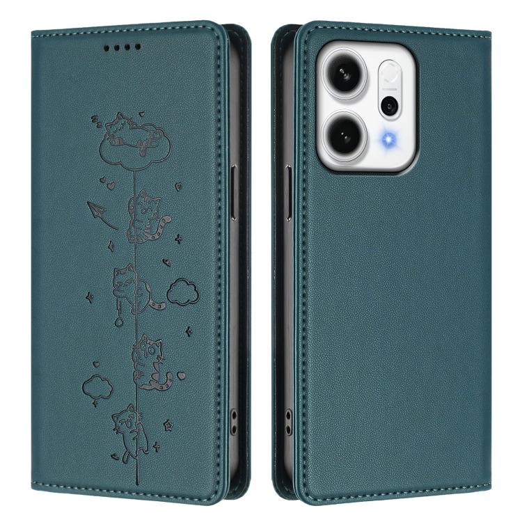 For OPPO Reno14 Pro 5G Global Cute Cats Embossed Magnetic RFID Vegan Leather Phone Case