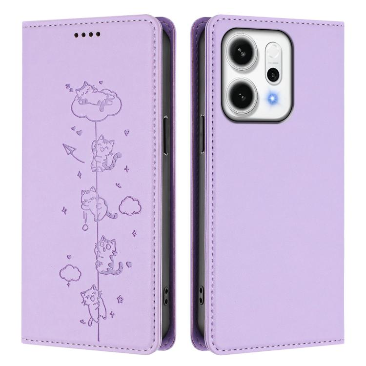 For OPPO Reno14 Pro 5G Global Cute Cats Embossed Magnetic RFID Vegan Leather Phone Case