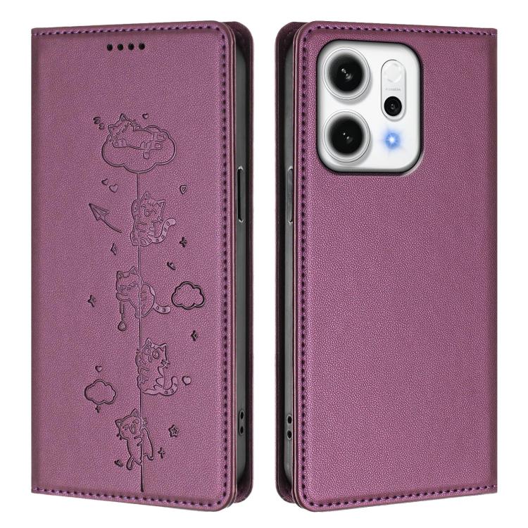 For OPPO Reno14 Pro 5G Global Cute Cats Embossed Magnetic RFID Vegan Leather Phone Case