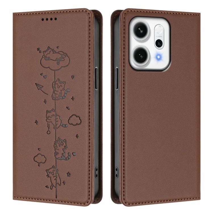 For OPPO Reno14 Pro 5G Global Cute Cats Embossed Magnetic RFID Vegan Leather Phone Case
