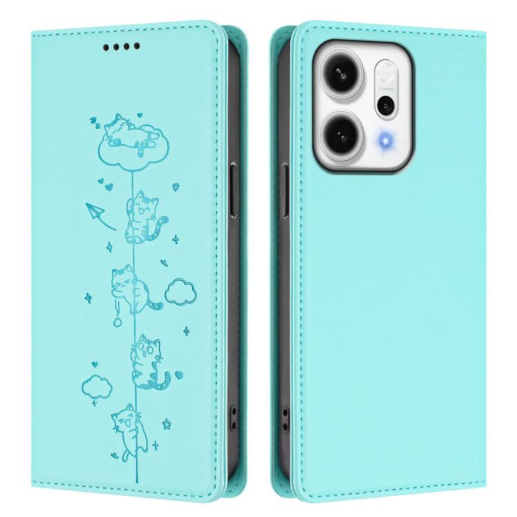 For OPPO Reno14 F 5G / Reno14 5G Global Cute Cats Embossed Magnetic RFID Vegan Leather Phone Case