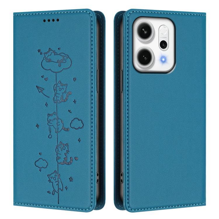 For OPPO Reno14 F 5G / Reno14 5G Global Cute Cats Embossed Magnetic RFID Vegan Leather Phone Case