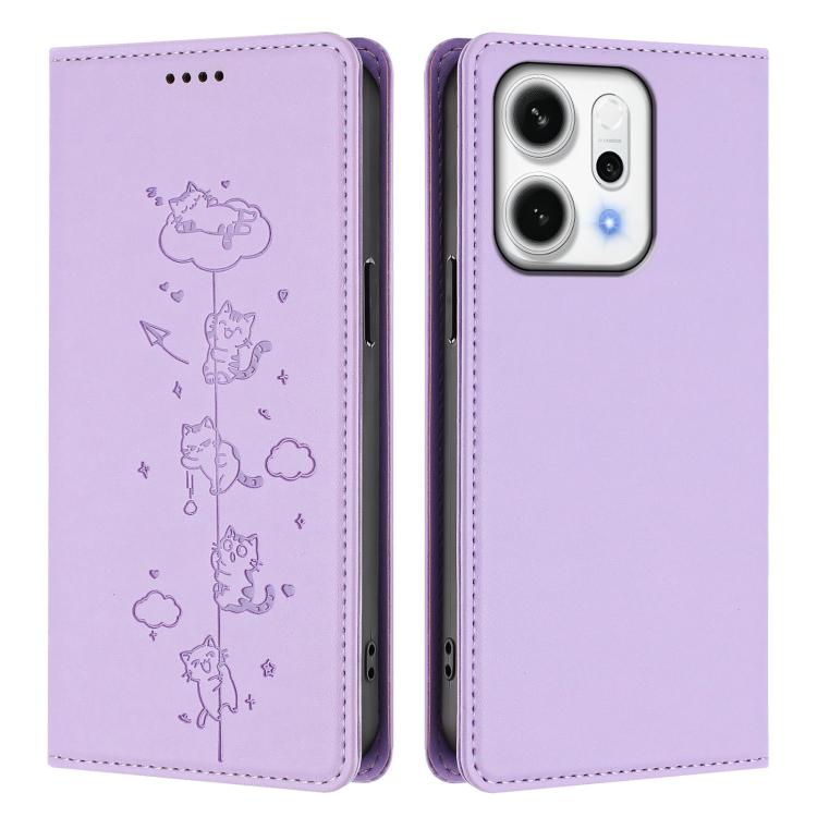 For OPPO Reno14 F 5G / Reno14 5G Global Cute Cats Embossed Magnetic RFID Vegan Leather Phone Case