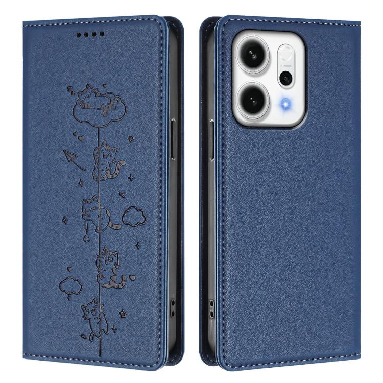 For OPPO Reno14 F 5G / Reno14 5G Global Cute Cats Embossed Magnetic RFID Vegan Leather Phone Case