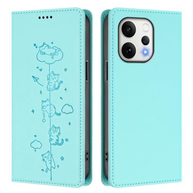 For OPPO Reno15 5G Global Cute Cats Embossed Magnetic RFID Vegan Leather Phone Case
