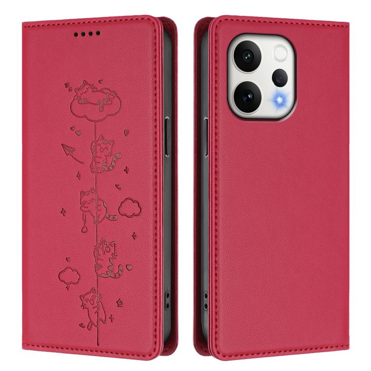 For OPPO Reno15 5G Global Cute Cats Embossed Magnetic RFID Vegan Leather Phone Case
